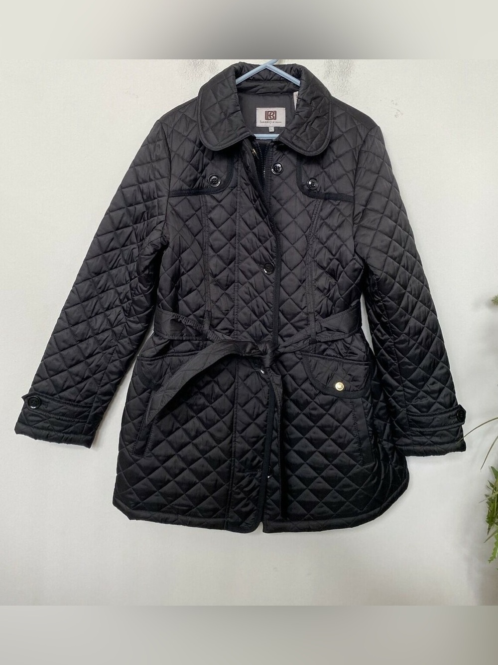Laundry By Shelli Segal Black Quilted Belted Puffer Jacket